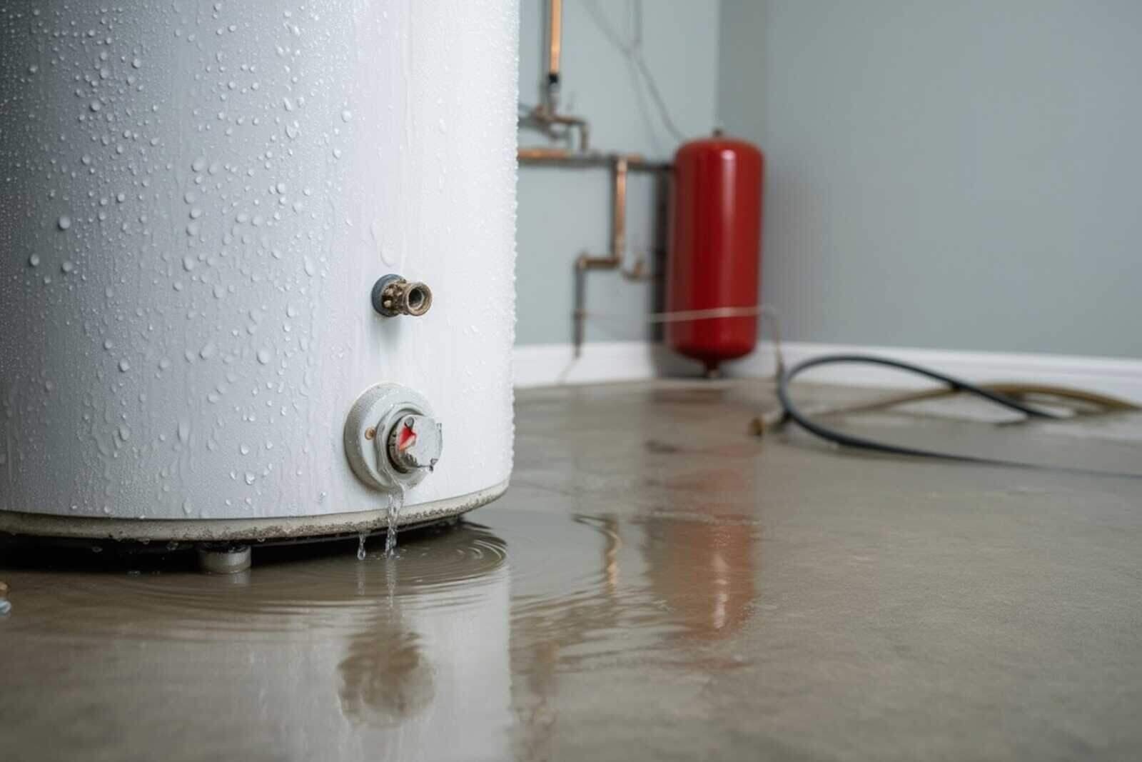 A failed water heater leaking and flooding a ground-floor utility room in a San Francisco home