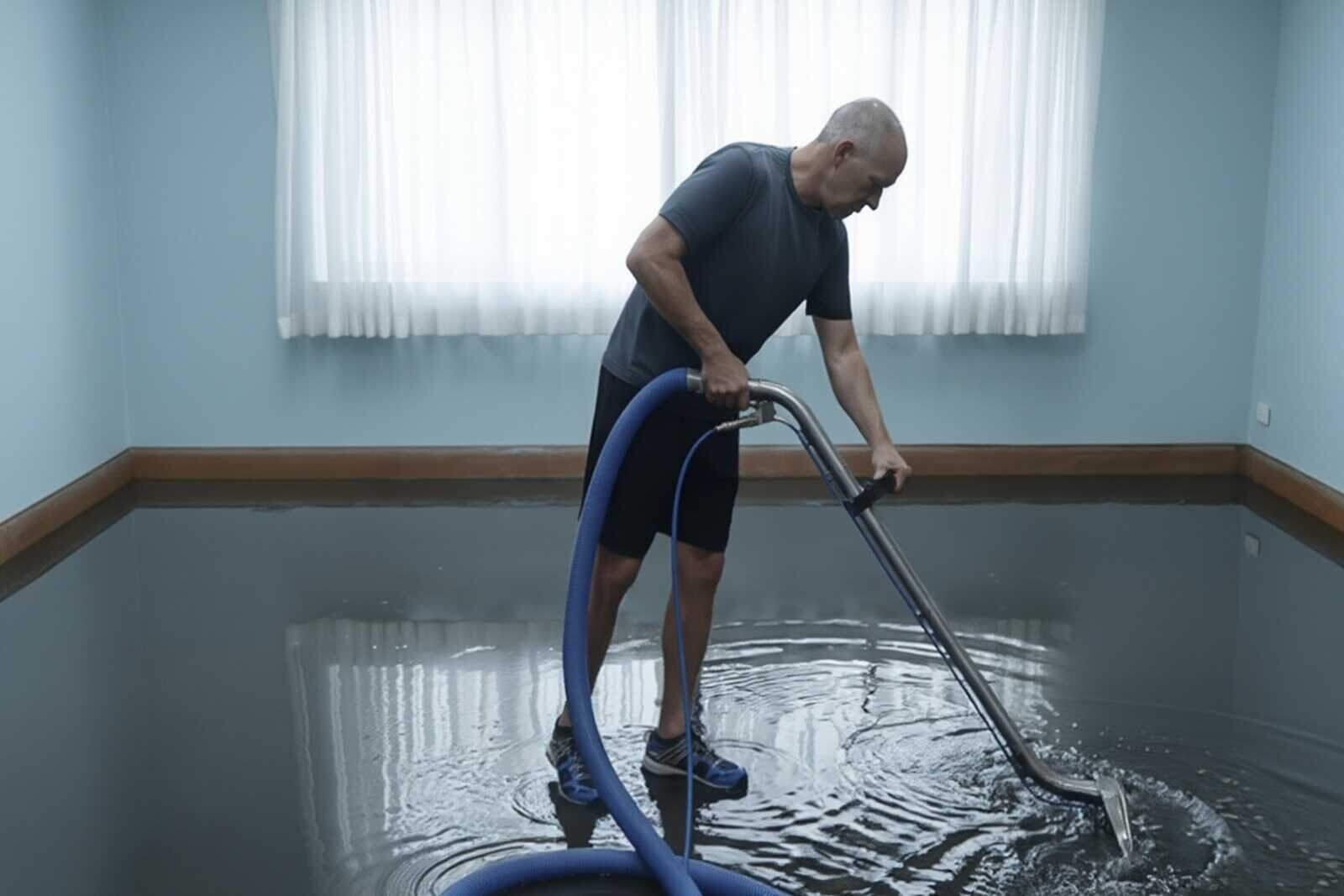 A California Water and Fire technician extracting water from a soaked carpet in a San Francisco home