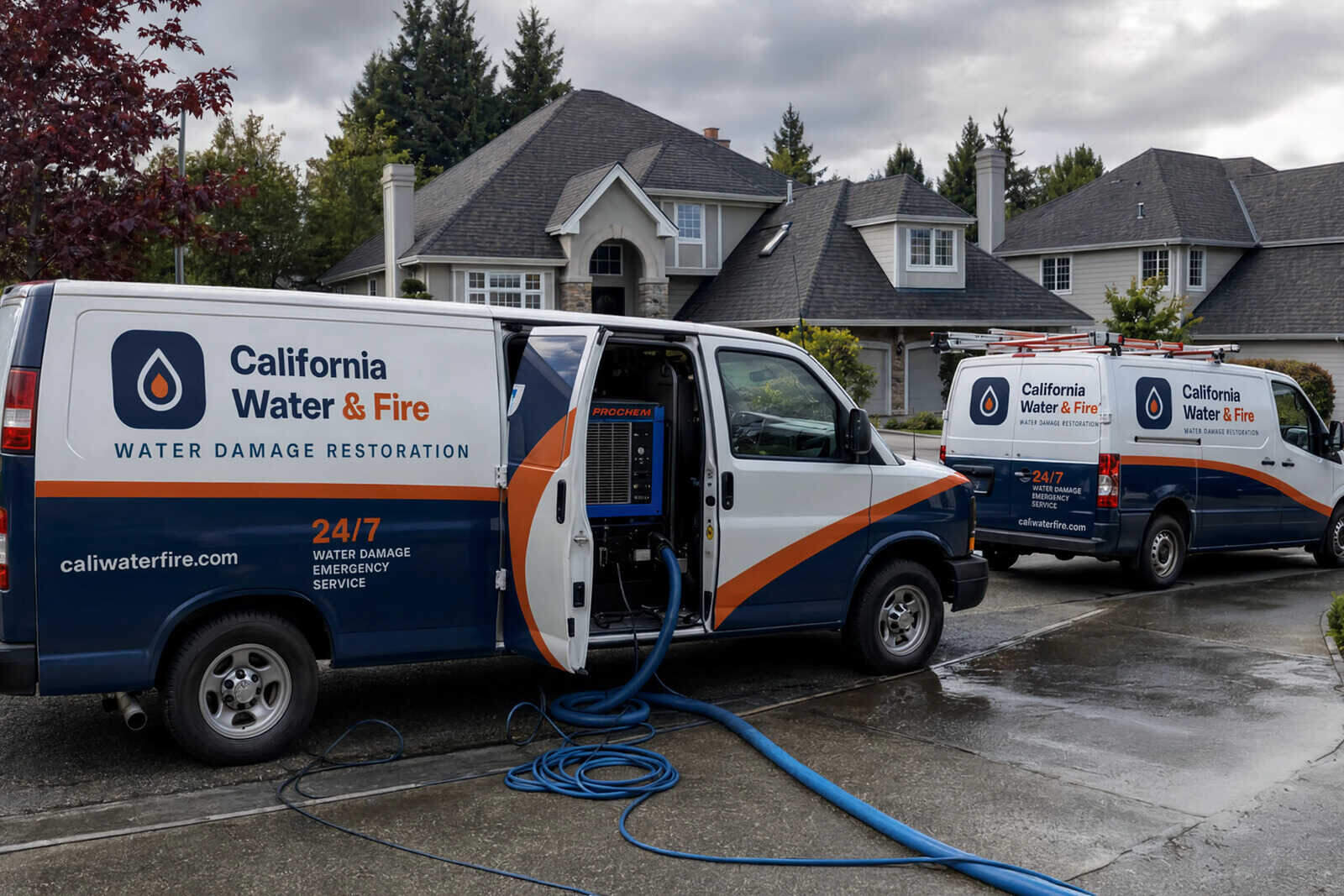 A California Water and Fire crew arriving at a home in the Berkeley, CA area