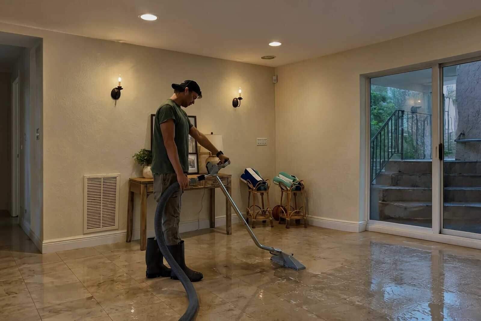 A California Water and Fire technician extracting standing water from a flooded San Francisco home